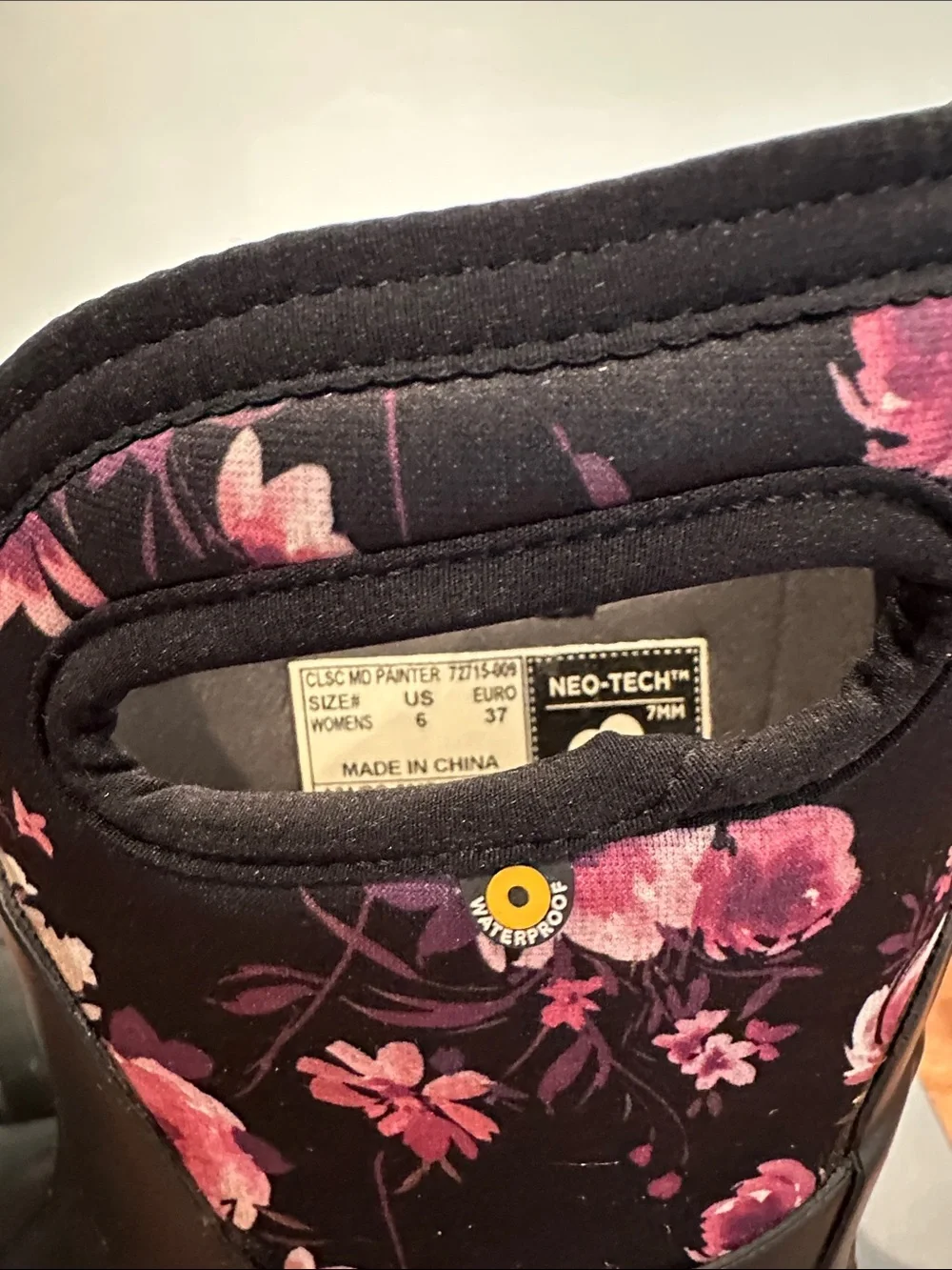 Bogs Floral Black & Pink Neoprene Rain Boots